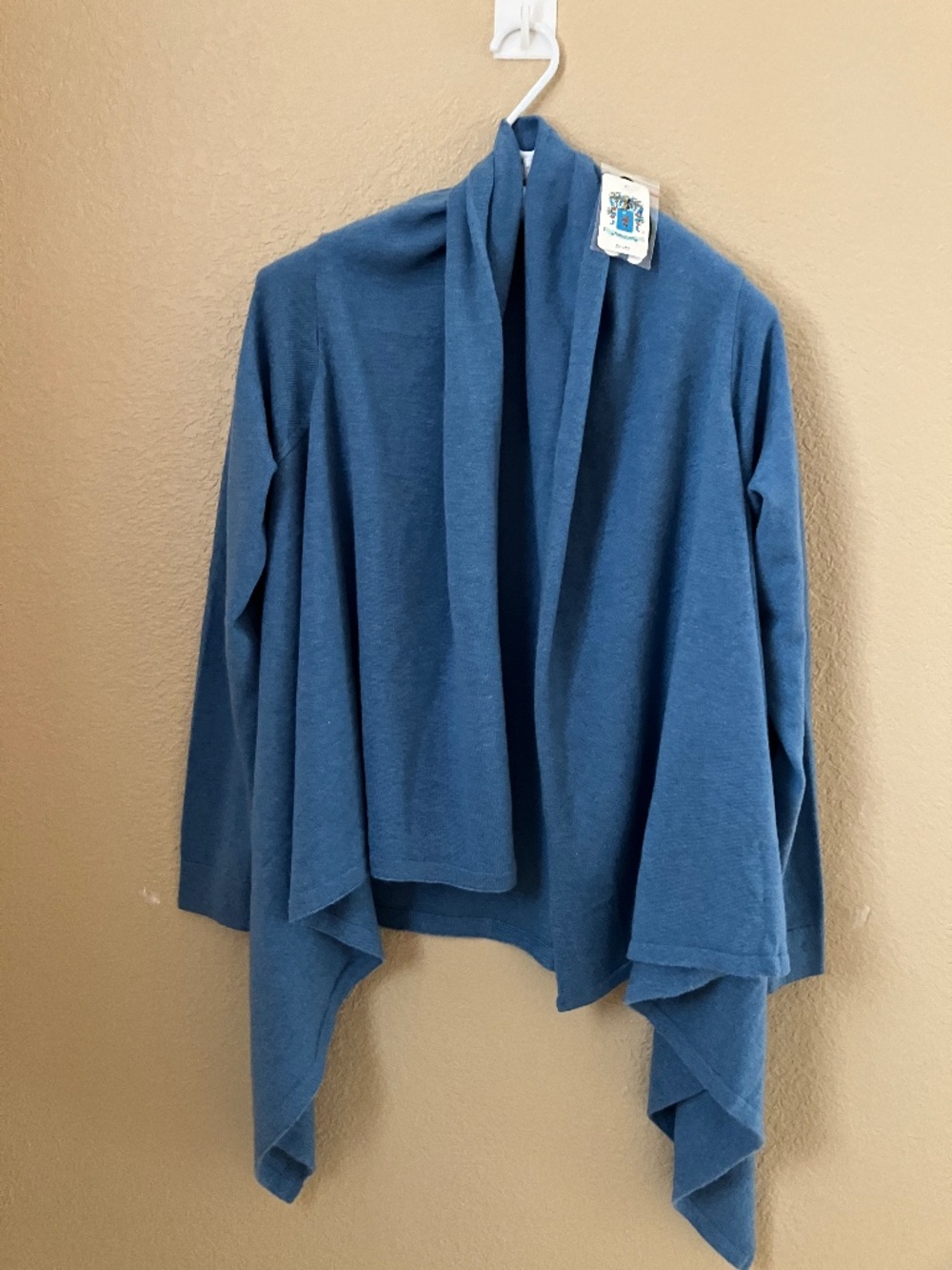 Portolano Cashmere Cardigan Open Front Style Women's Large Blue NWT